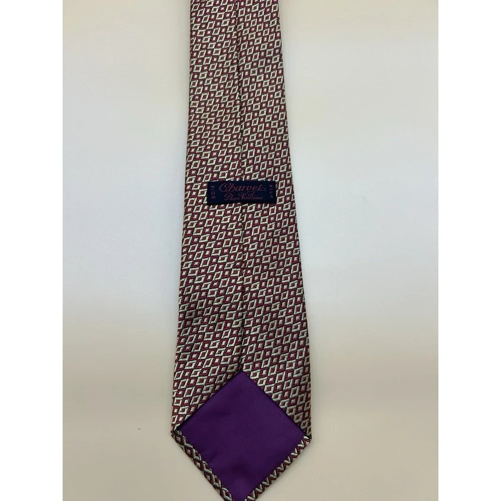 Charvet Paris Place Vendome Silk Tie Red Gold Geometric Made France Luxury